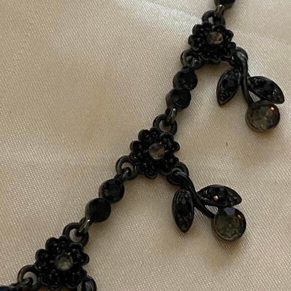 Black Metal Floral & Cherries Necklace with Faceted Stone - Picture 3 of 8